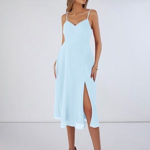 Azazie Sky Blue Clarissa Midi Dress